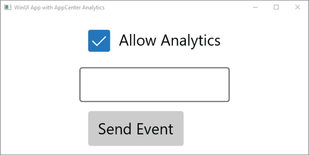 Snapshot of a page displaying a checkbox labeled, allow analytics with a button below. The button is labeled, send event.