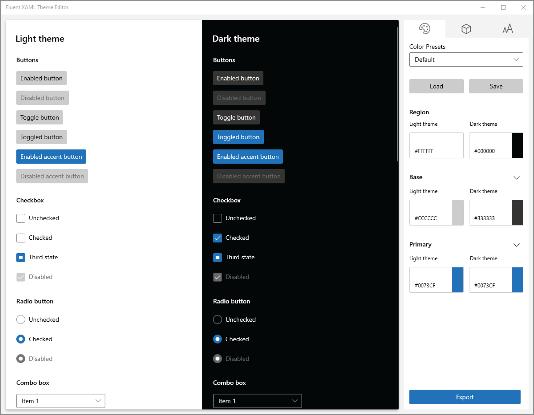 Snapshot of the types of themes.