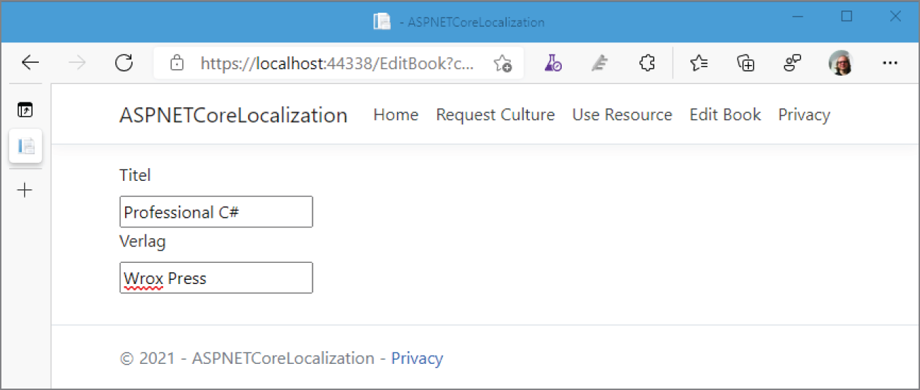 Snapshot of a webpage displaying the title name and verlag.