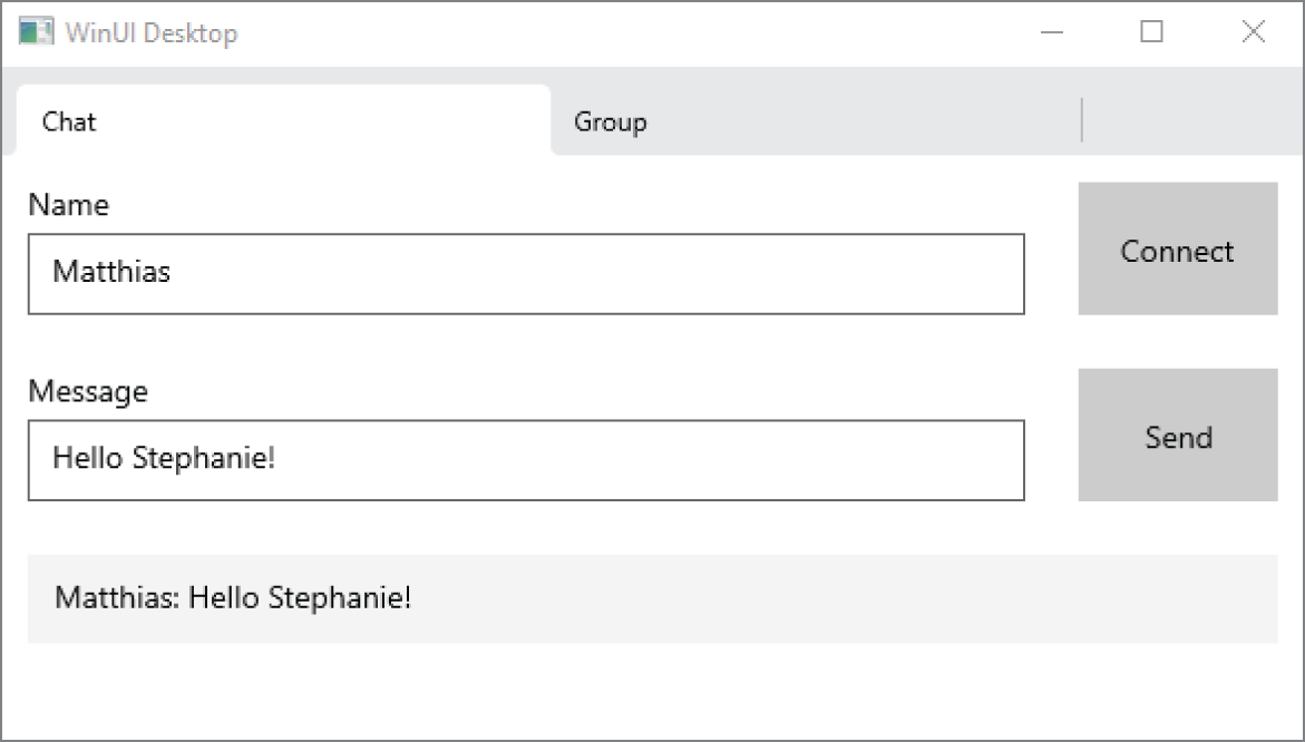 Snapshot of typing the name and message of the client.