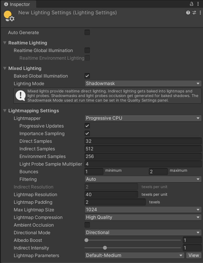 Lighting Settings Asset