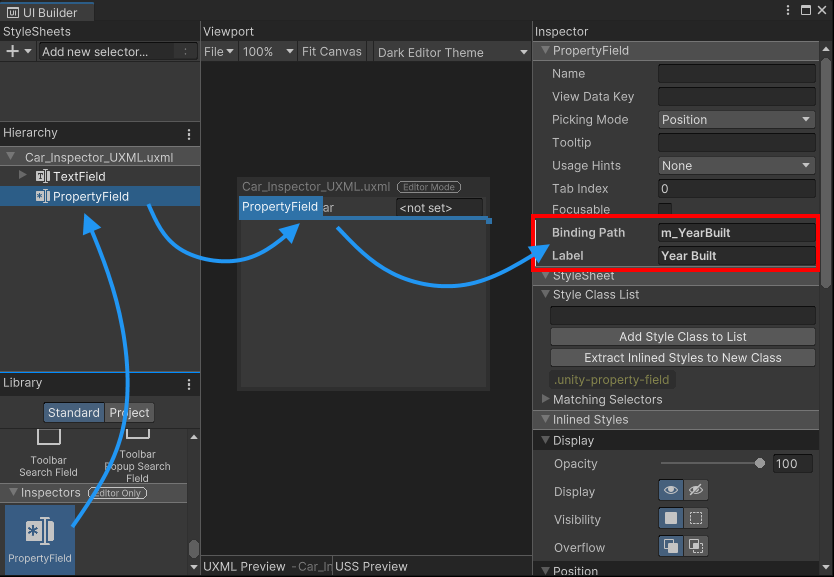 Adding a property field in UI Builder