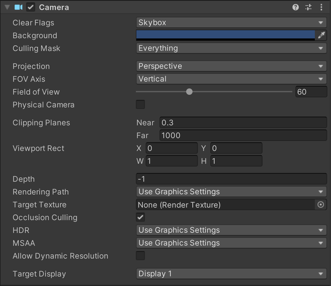 包含 Target Display 选项的 Camera Inspector