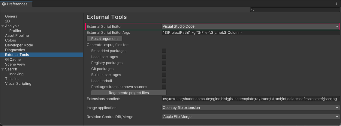 The External Tools settings