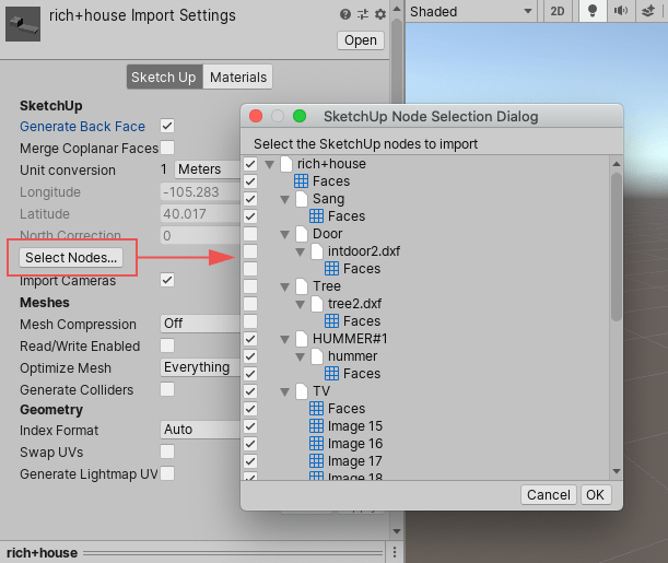 SketchUp Node Selection Dialog 窗口