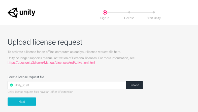 Upload license request page.