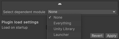 Android Library plug-in Inspector with the Select dependent module setting selected.