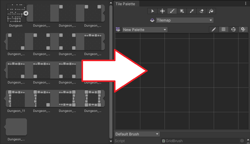Drag and drop directly onto the Tile Palette window.