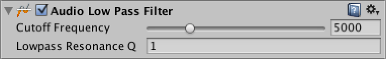 The AudioGroup Inspector displays the configurable properties of an Audio Low Pass Filter.