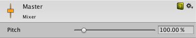 The header section of the AudioGroup Inspector window and the pitch slider directly beneath it.