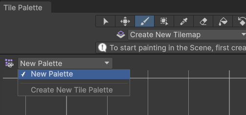 The Tile Palette window with the active palette dropdown expanded.