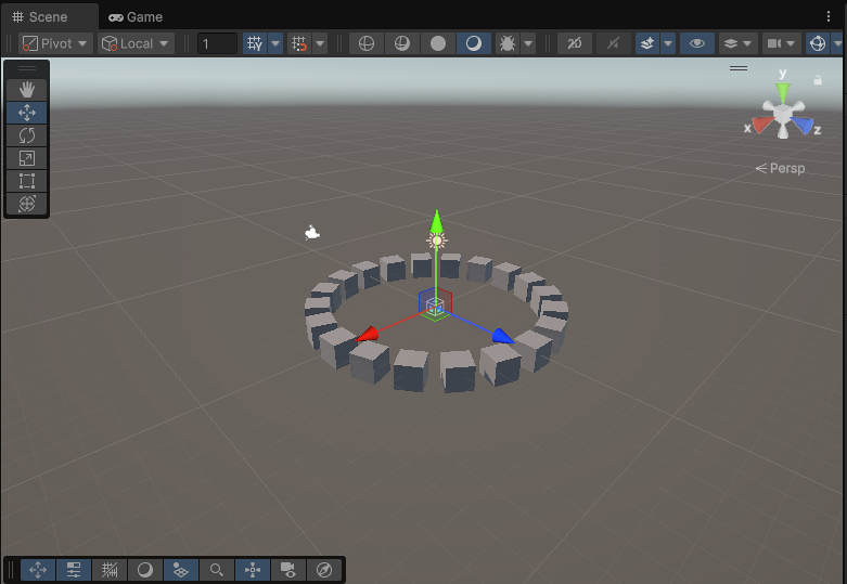 A circular arrangement of blocks.