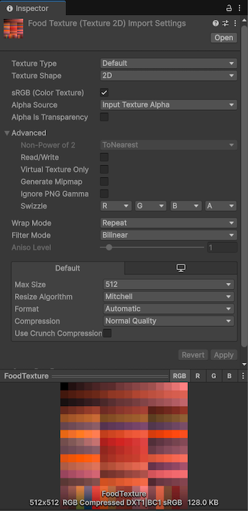 A texture with a red tint applied and some custom settings applied.