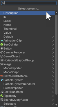 Column selection: browse the list, or search it